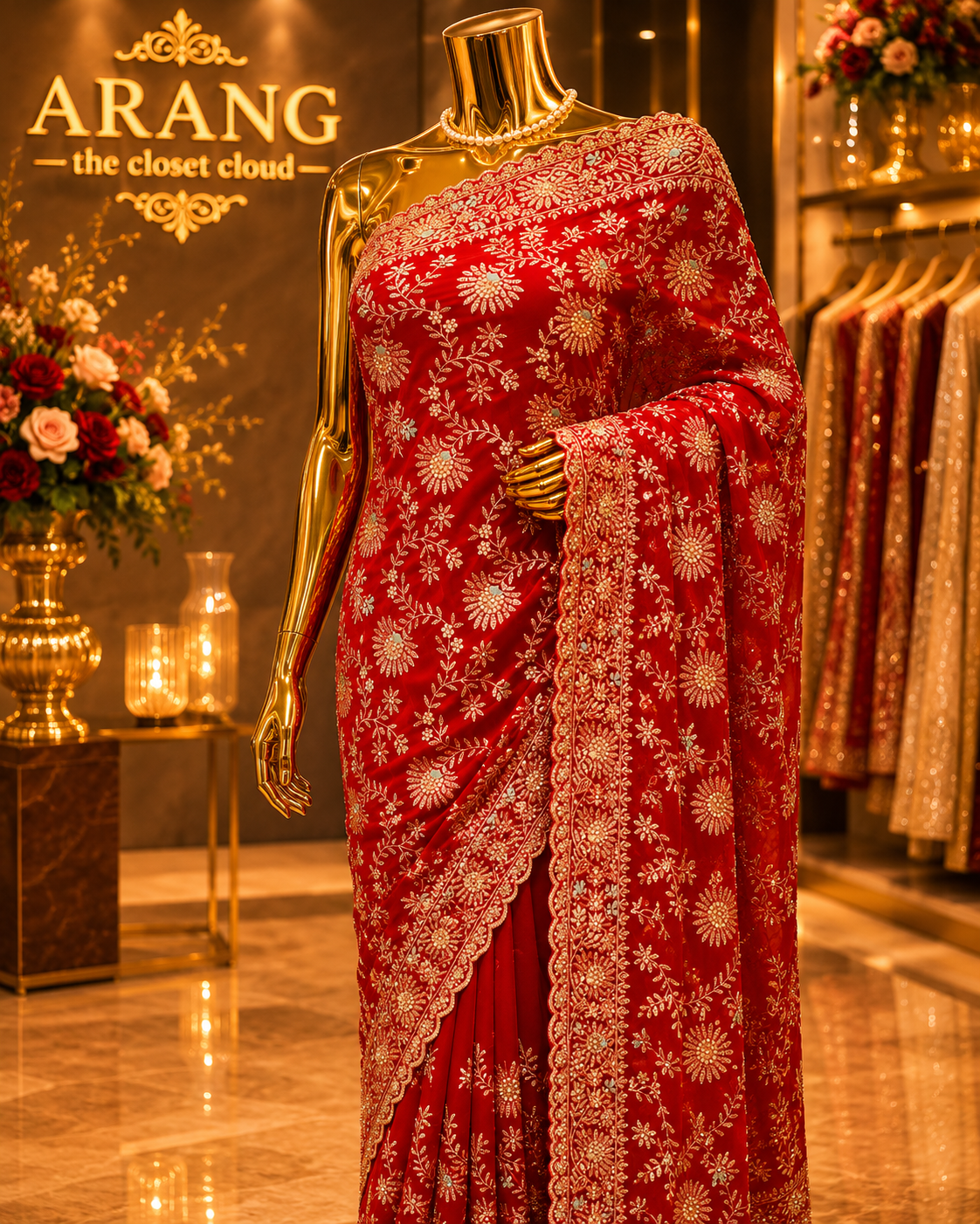 “The Luxury Crimson Red" Premium Designer Saree