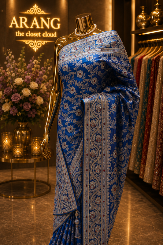"The Royal Sapphire Blue" Premium Bridal Banarasi Silk Saree