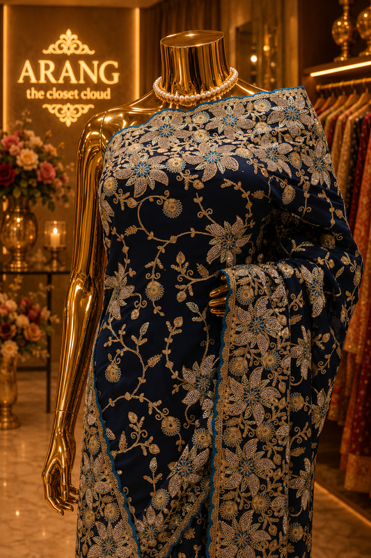 “The Luxurious Navy Blue" Premium Designer Saree