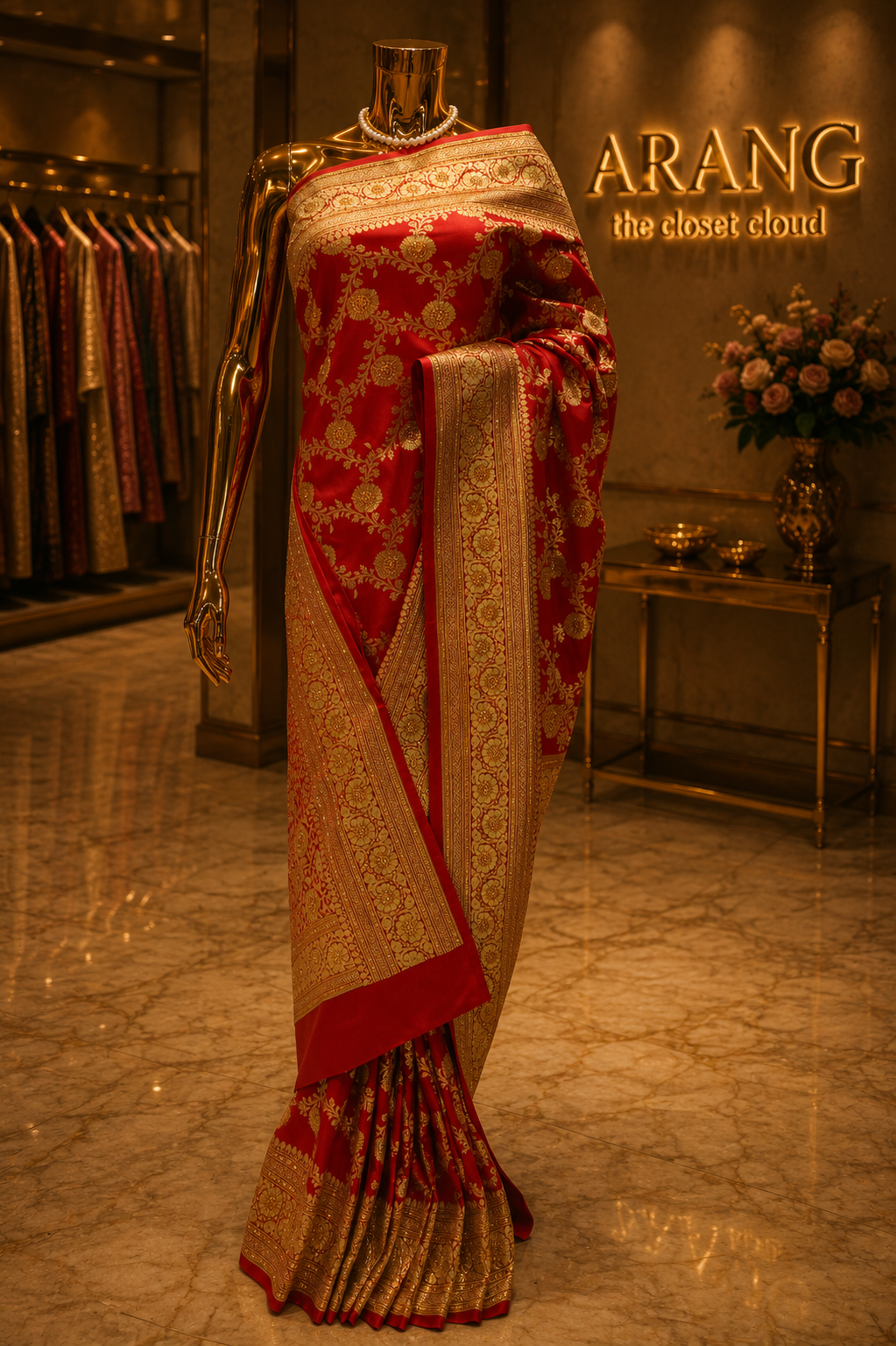 "The Epitome of Bridal Red" Premium Banarasi Silk Saree