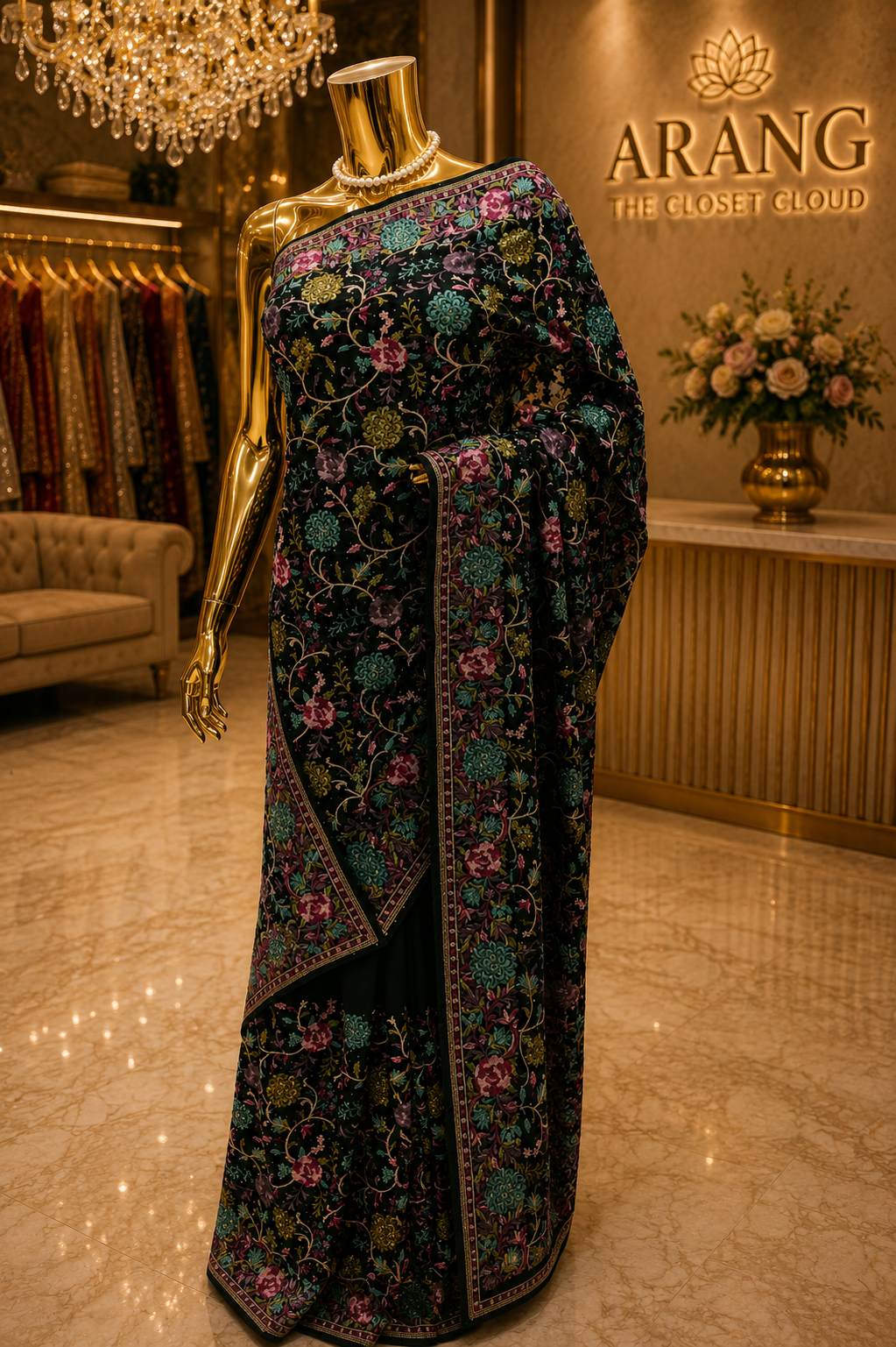 "The Bottle Green" Premium Kashmiri Saree