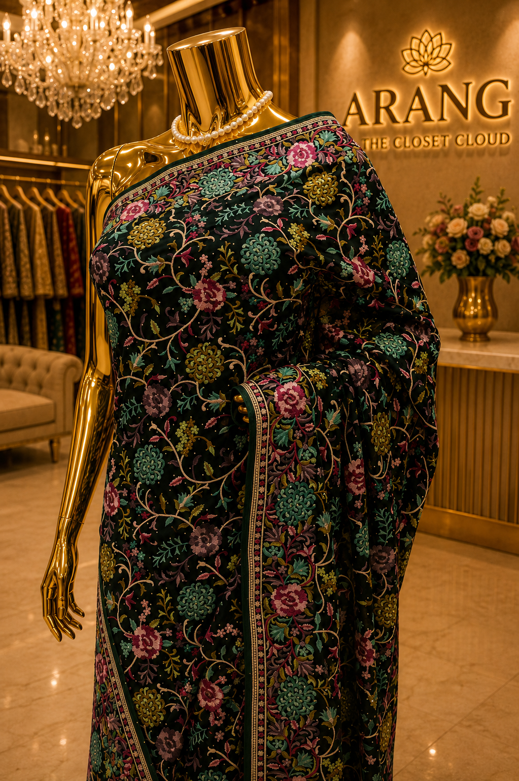 "The Bottle Green" Premium Kashmiri Saree