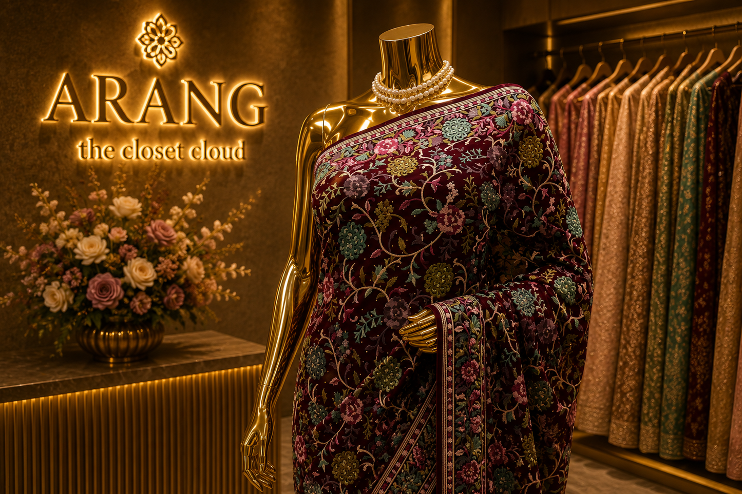 "The Luxury Wine" Premium Kashmiri Parsi Gara Saree