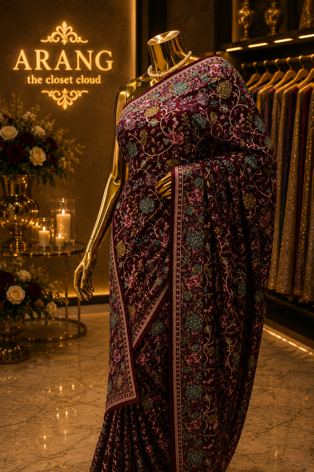 "The Luxury Wine" Premium Kashmiri Parsi Gara Saree