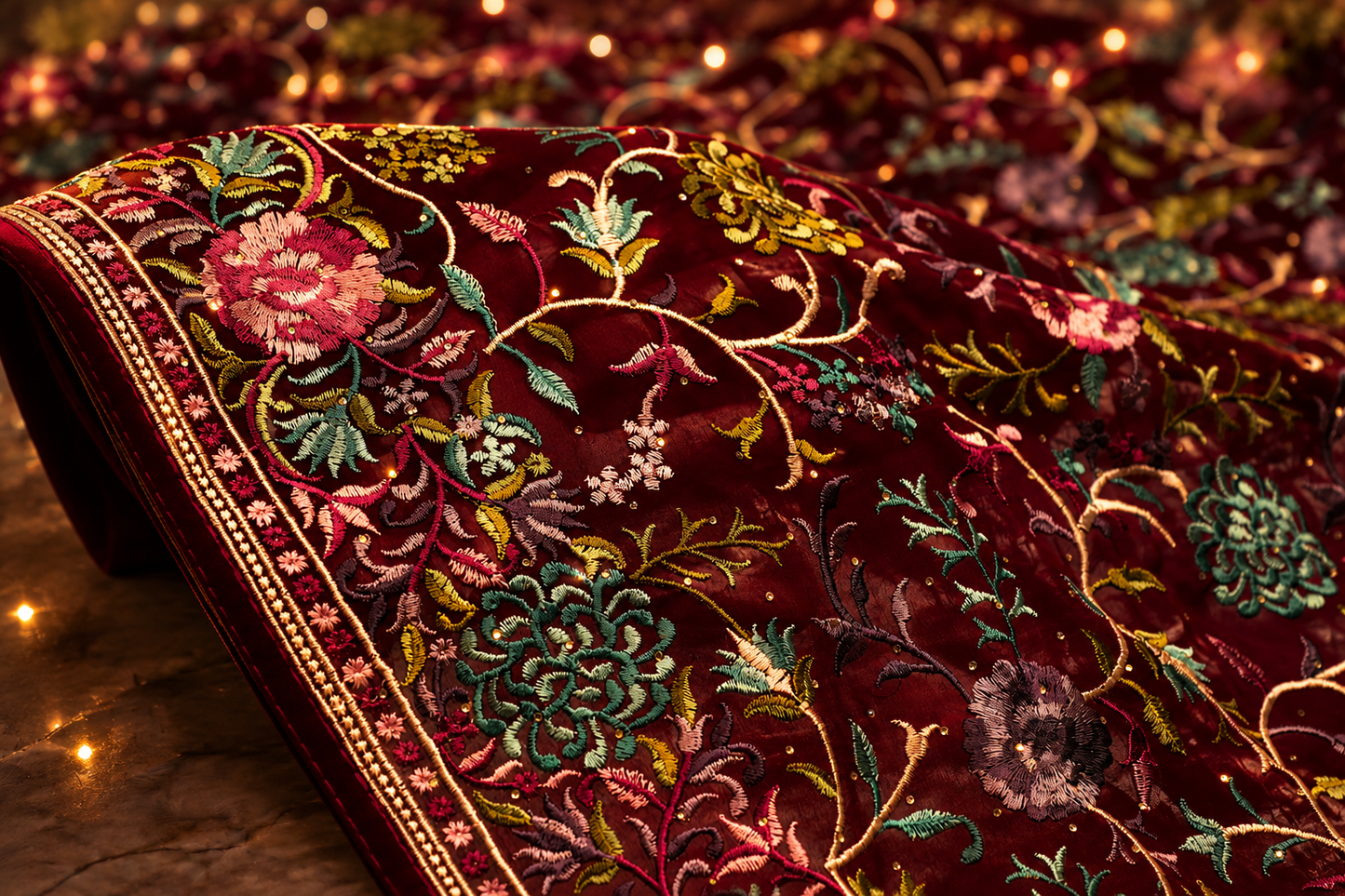 "The Luxury Wine" Premium Kashmiri Parsi Gara Saree