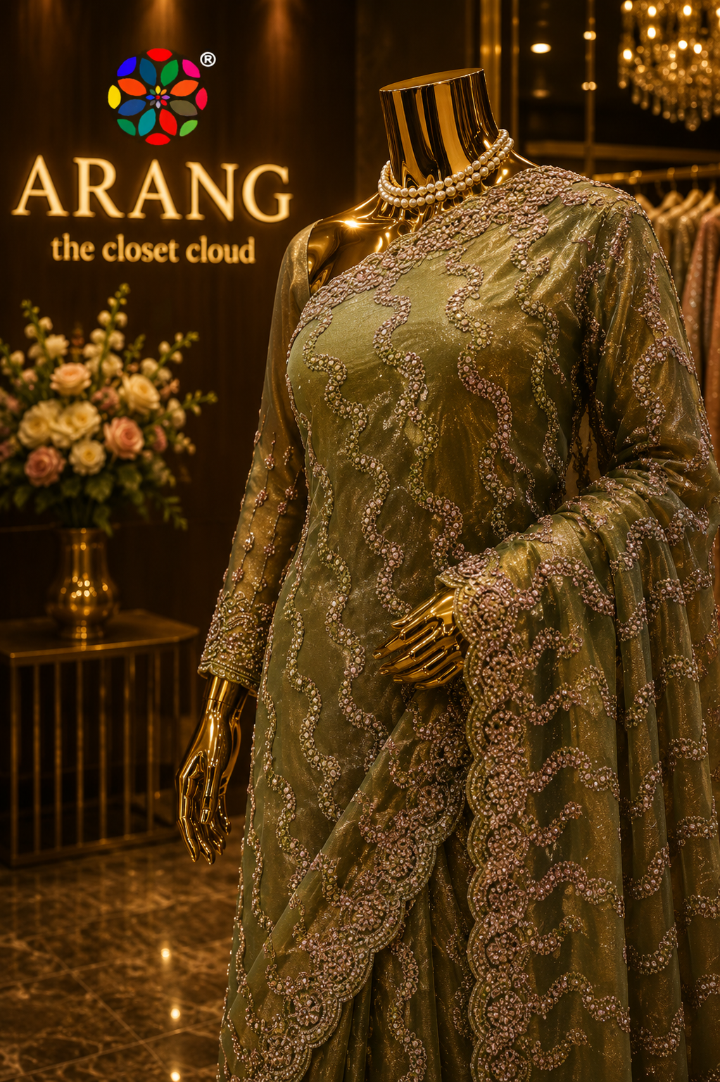 “The Antique Moss Green" Premium Designer Saree