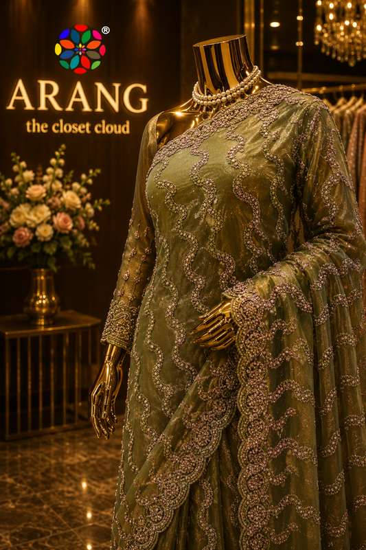 “The Antique Moss Green" Premium Designer Saree