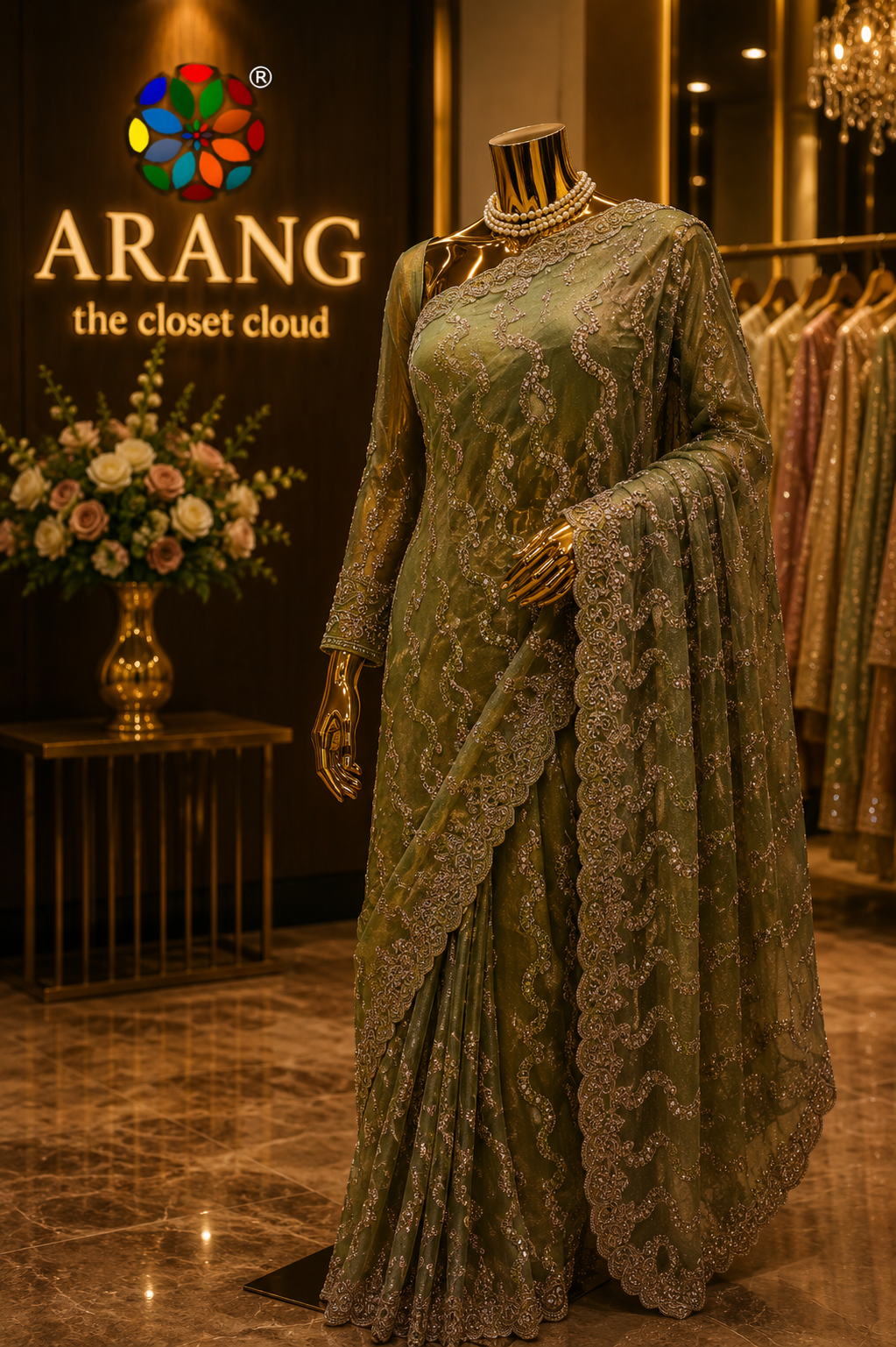 “The Antique Moss Green" Premium Designer Saree