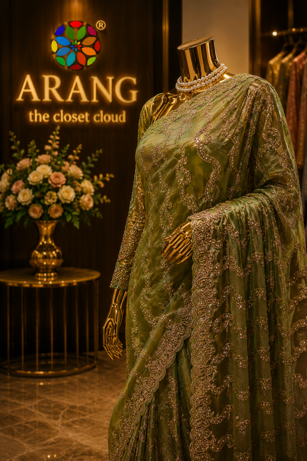 “The Antique Moss Green" Premium Designer Saree