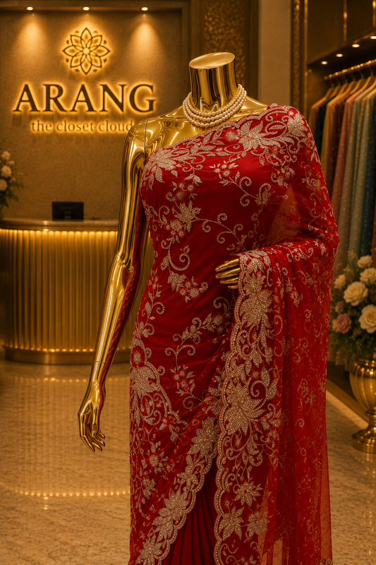The Cincinnati Red" Premium Designer Saree