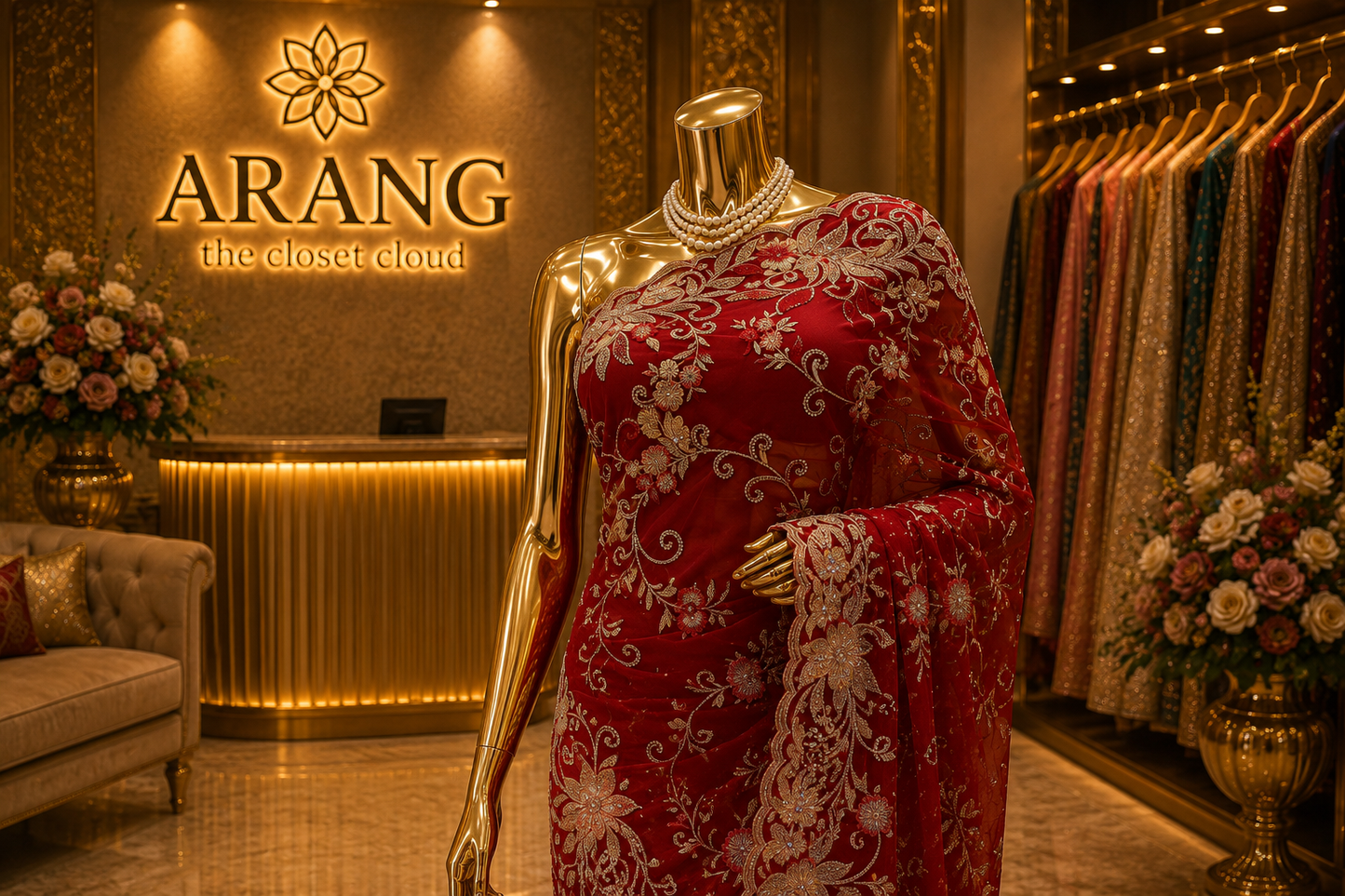 The Cincinnati Red" Premium Designer Saree