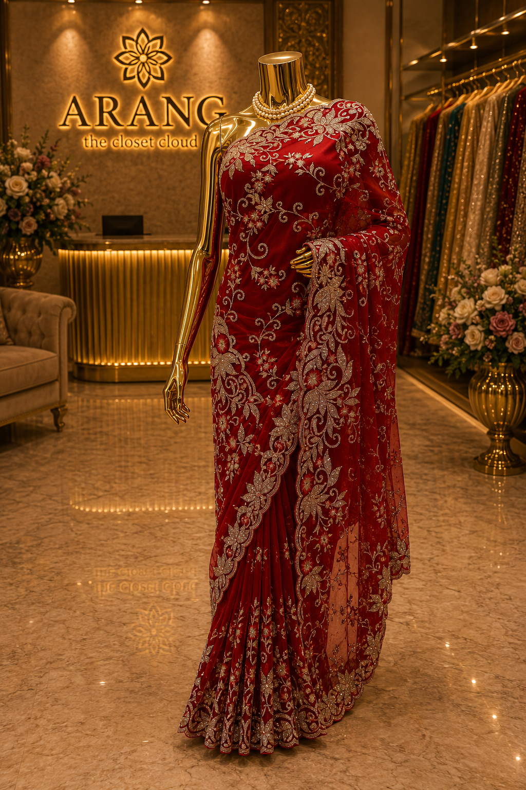 The Cincinnati Red" Premium Designer Saree