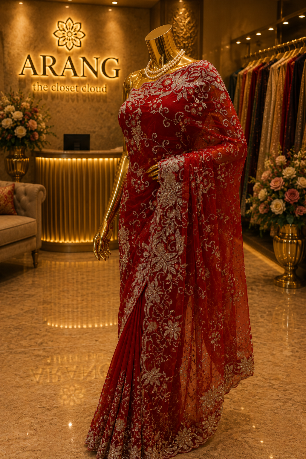 The Cincinnati Red" Premium Designer Saree