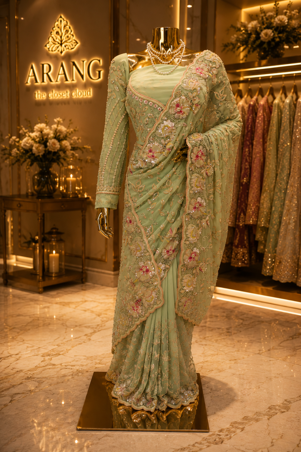 "The Pistachio Green" Premium Designer Saree