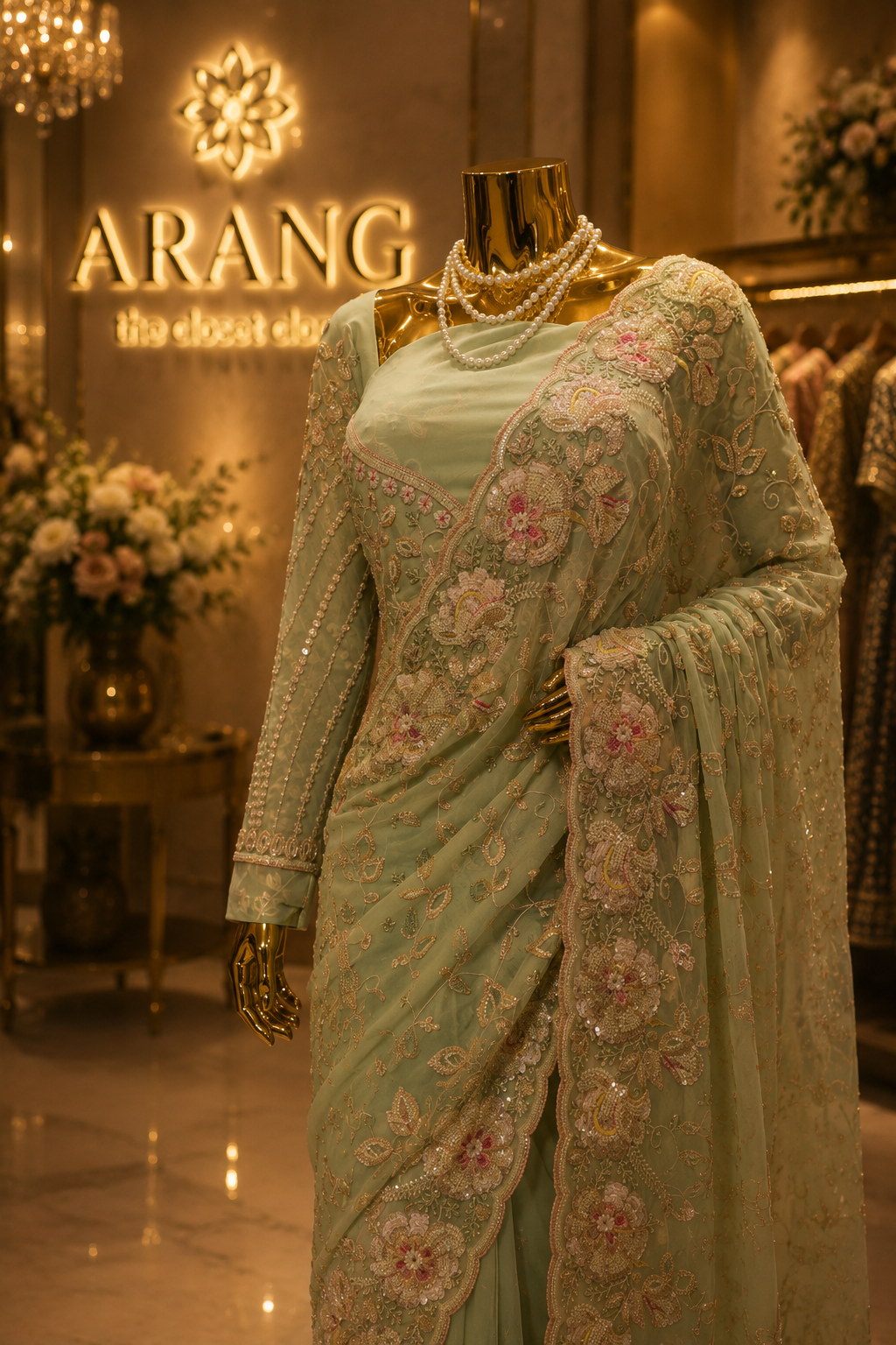 "The Pistachio Green" Premium Designer Saree