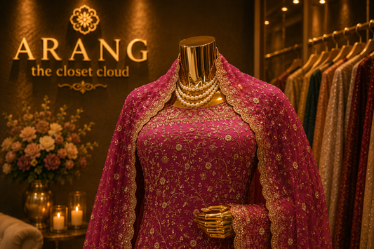 "The Deep Rose Pink" Premium Designer Saree with Veil
