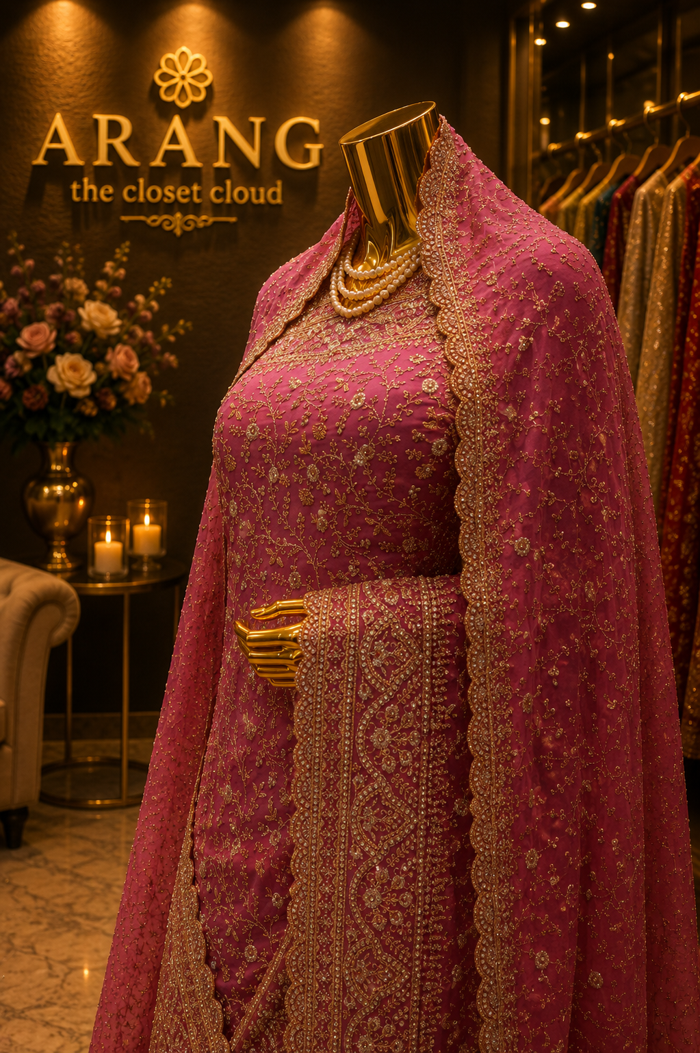 "The Deep Rose Pink" Premium Designer Saree with Veil