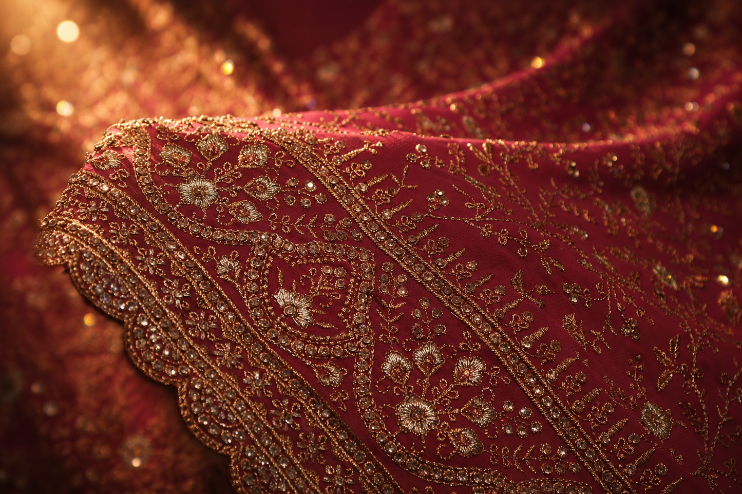 "The Deep Rose Pink" Premium Designer Saree with Veil