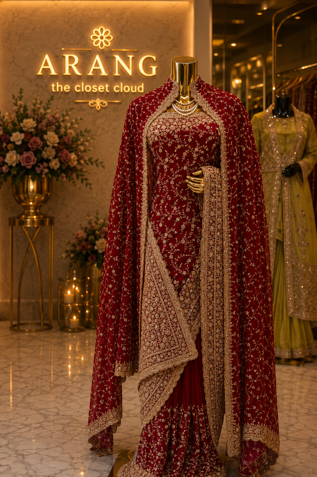 "The Royal Maroon" Premium Bridal Saree with Veil