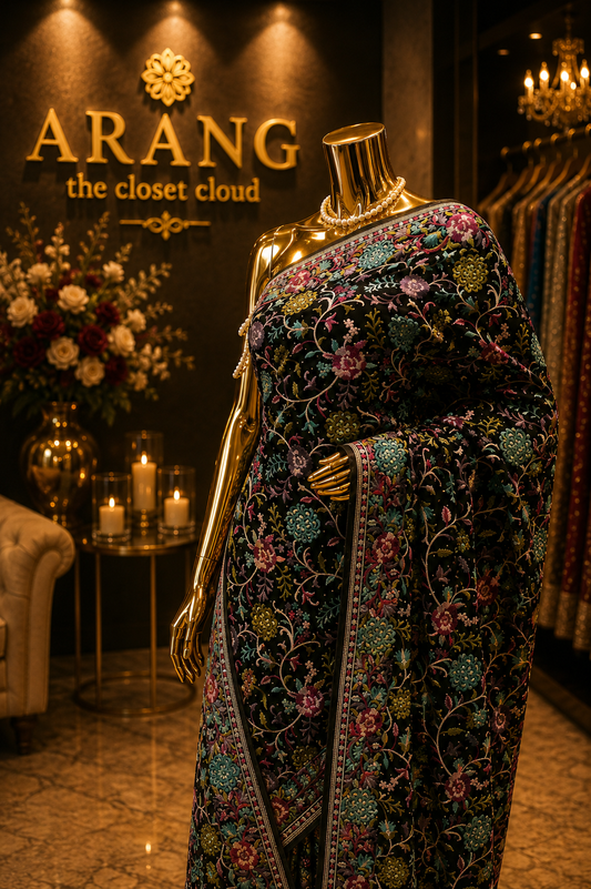 "The Black" Premium Kashmiri Parsi Gara Saree