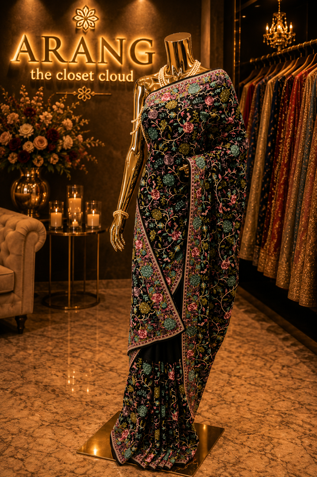 "The Black" Premium Kashmiri Parsi Gara Saree