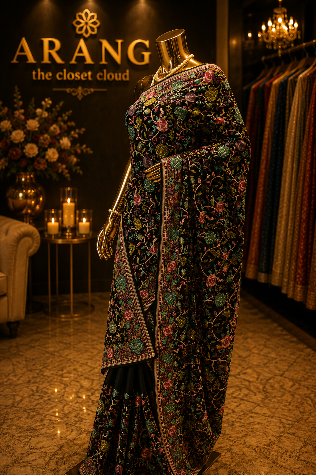 "The Black" Premium Kashmiri Parsi Gara Saree