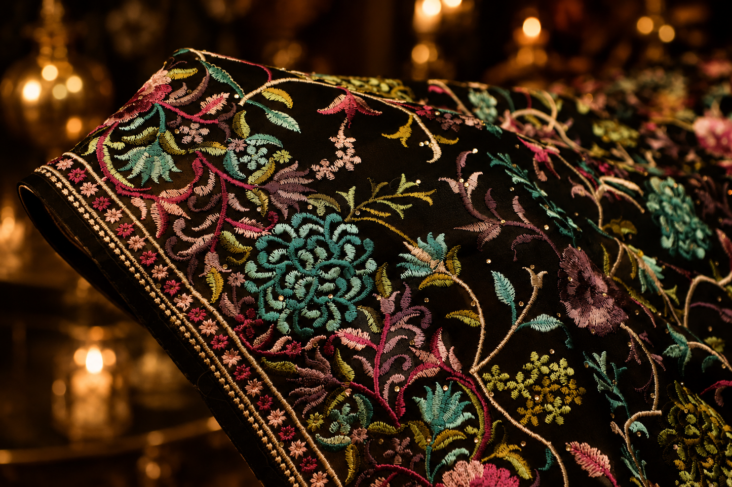 "The Black" Premium Kashmiri Parsi Gara Saree