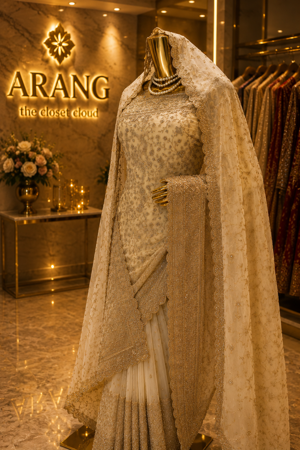 "The Royal Ceramic White" Premium Bridal Saree with Veil
