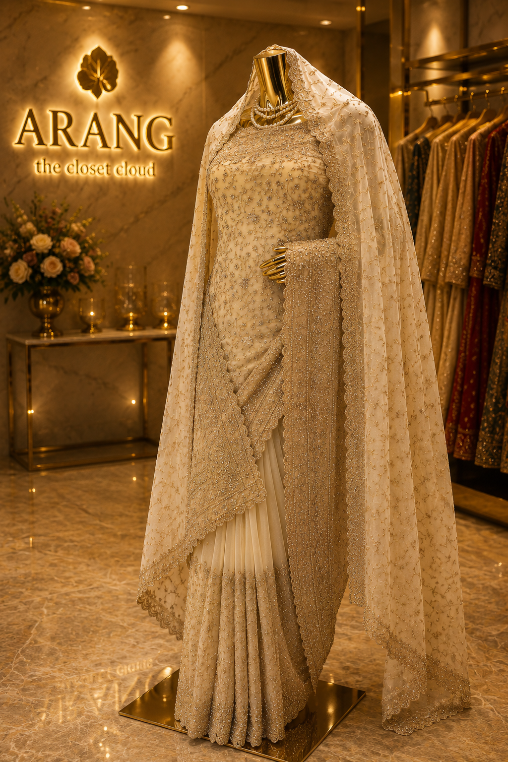"The Royal Ceramic White" Premium Bridal Saree with Veil