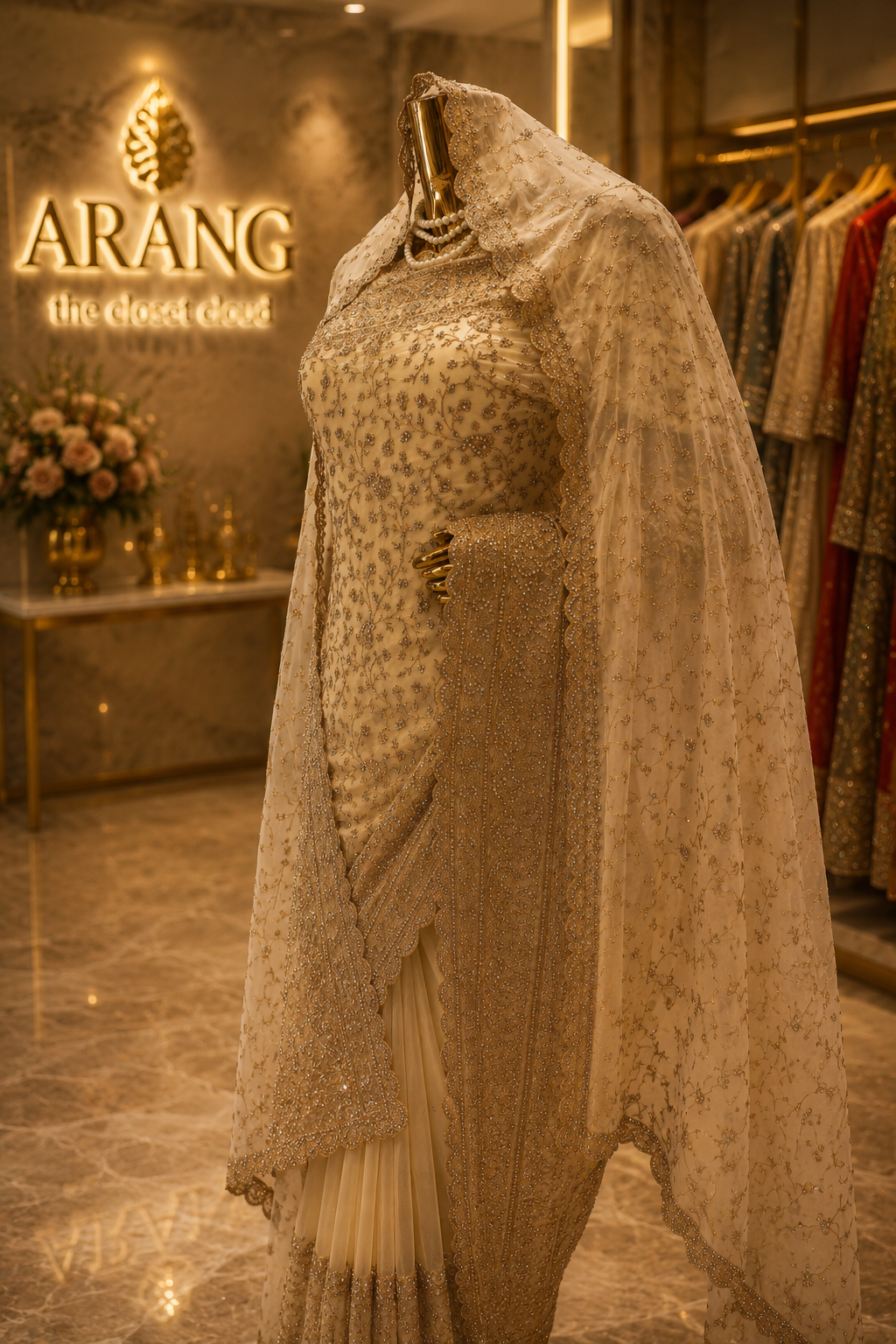 "The Royal Ceramic White" Premium Bridal Saree with Veil