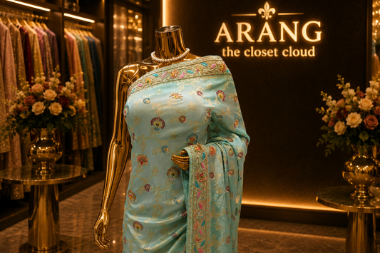 "The Aqua Sage" Premium Antique Hand-Crafted Banarasi Silk Saree