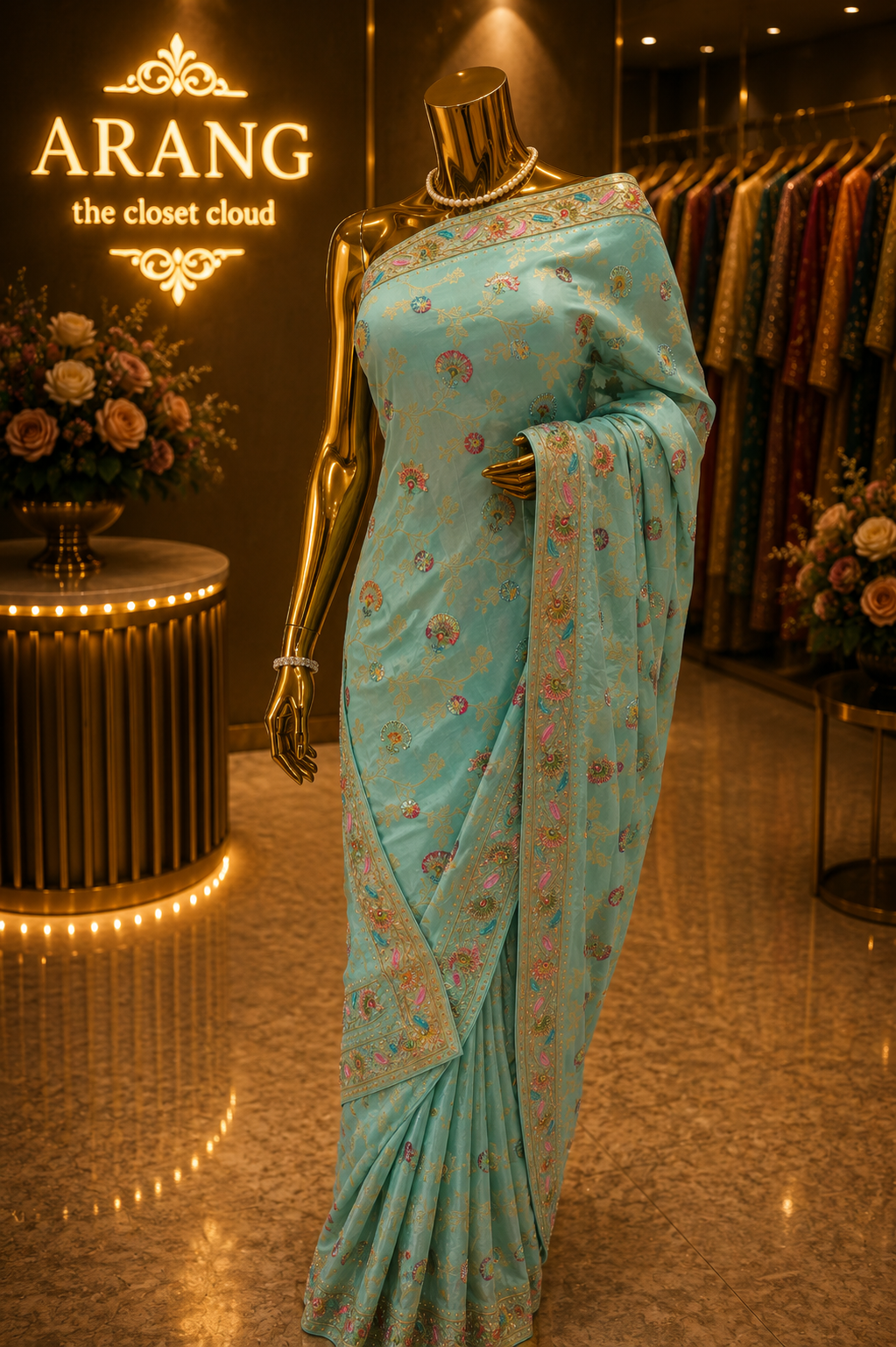 "The Aqua Sage" Premium Antique Hand-Crafted Banarasi Silk Saree