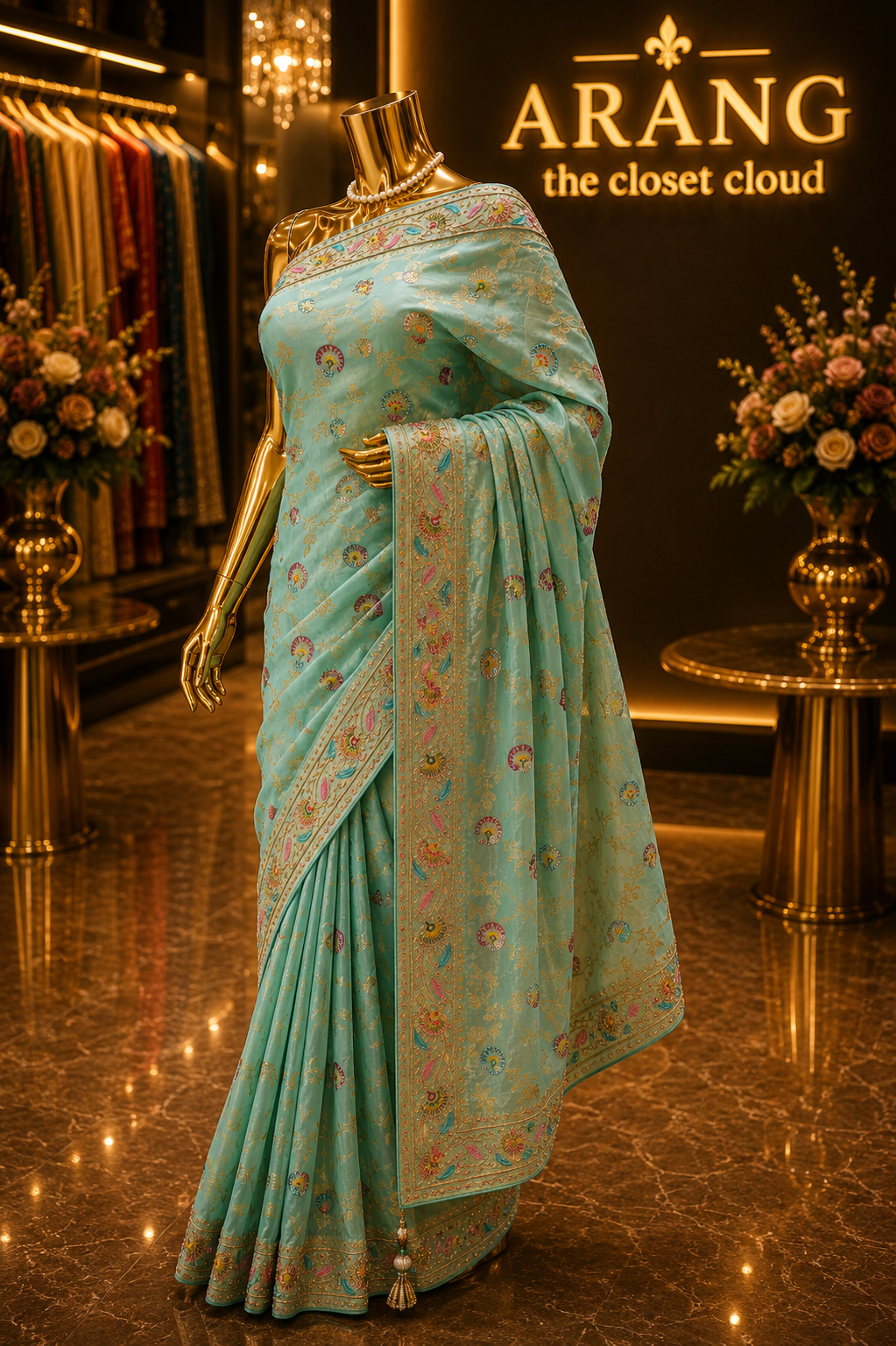 "The Aqua Sage" Premium Antique Hand-Crafted Banarasi Silk Saree