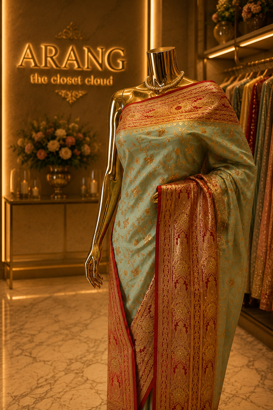 "The Sea Green Duet" Premium Banarasi Silk Saree