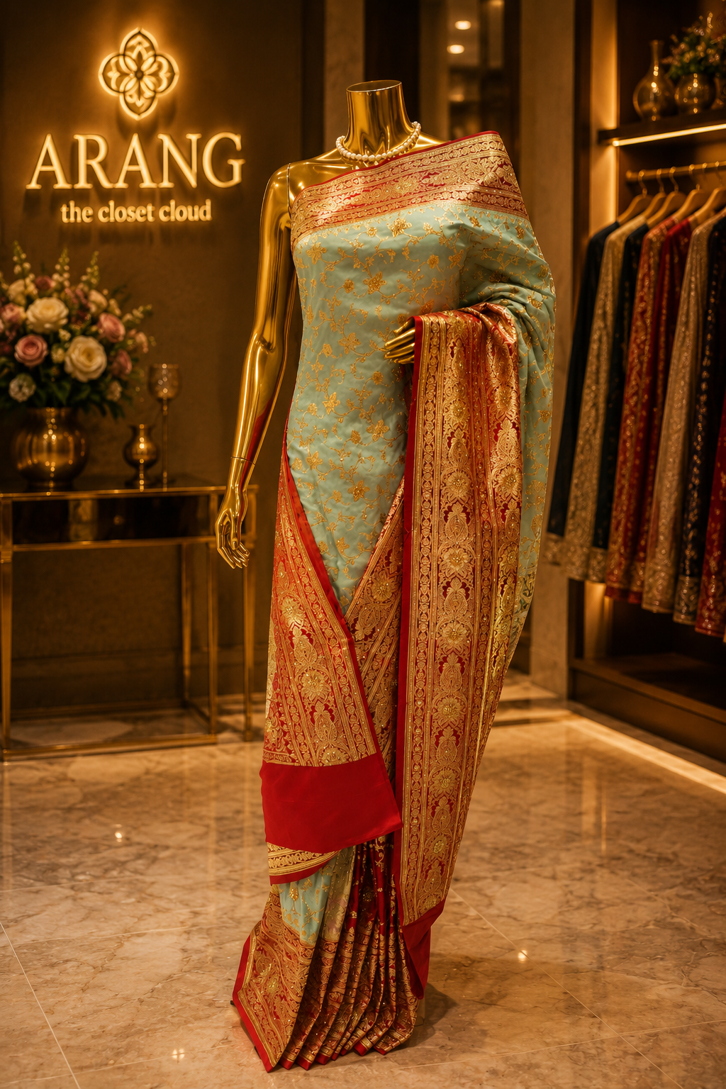 "The Sea Green Duet" Premium Banarasi Silk Saree