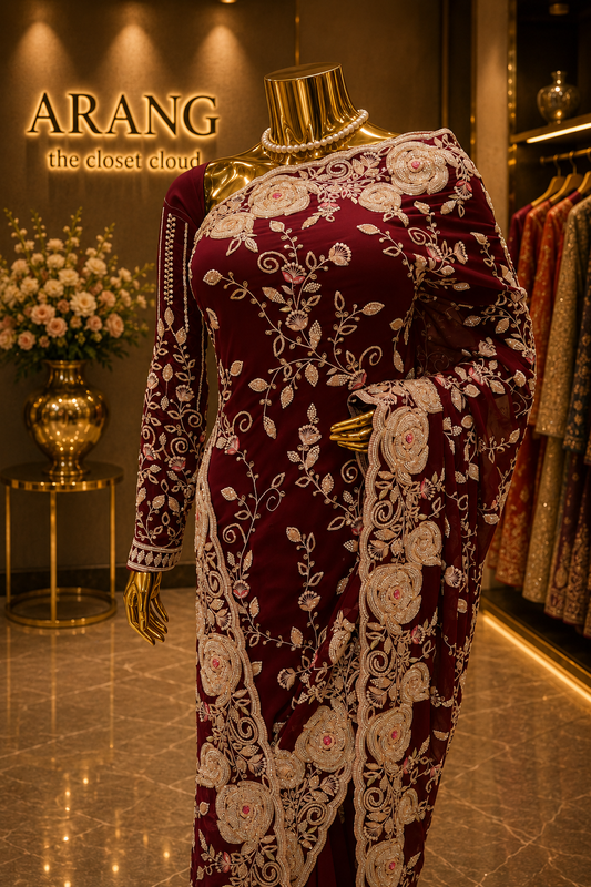 "The Wine Splash" Premium Designer Saree