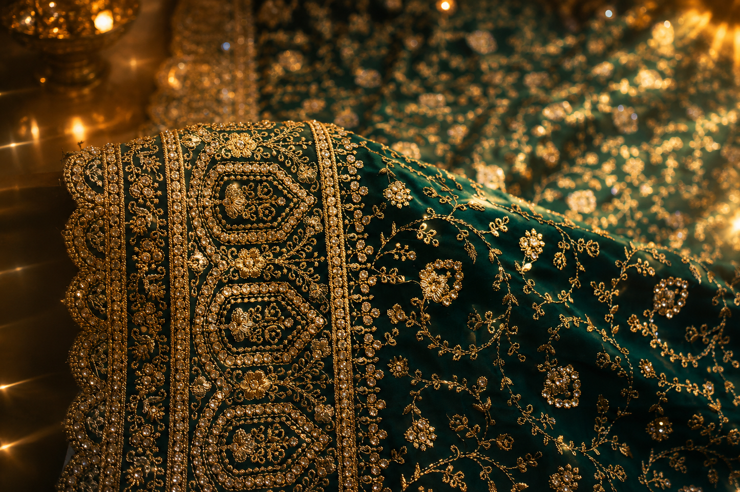 "The Persian Green" Premium Designer Saree with Veil