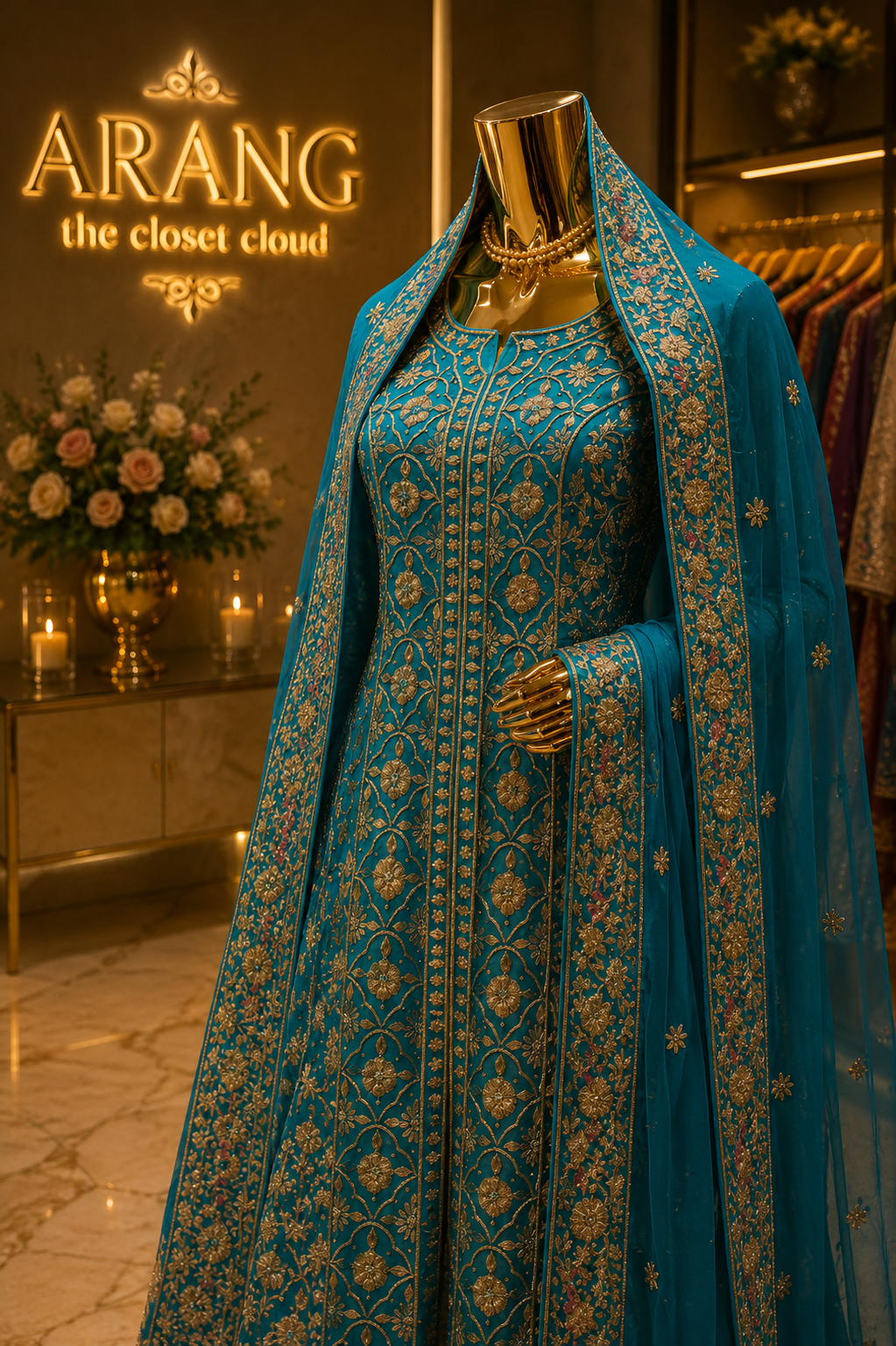 "The Peacock Blue" Premium Hand-Embroidered Bridal Lehenga