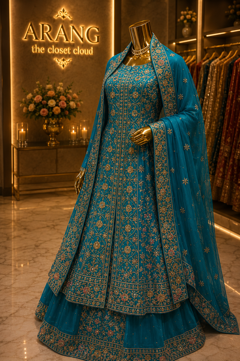 "The Peacock Blue" Premium Hand-Embroidered Bridal Lehenga