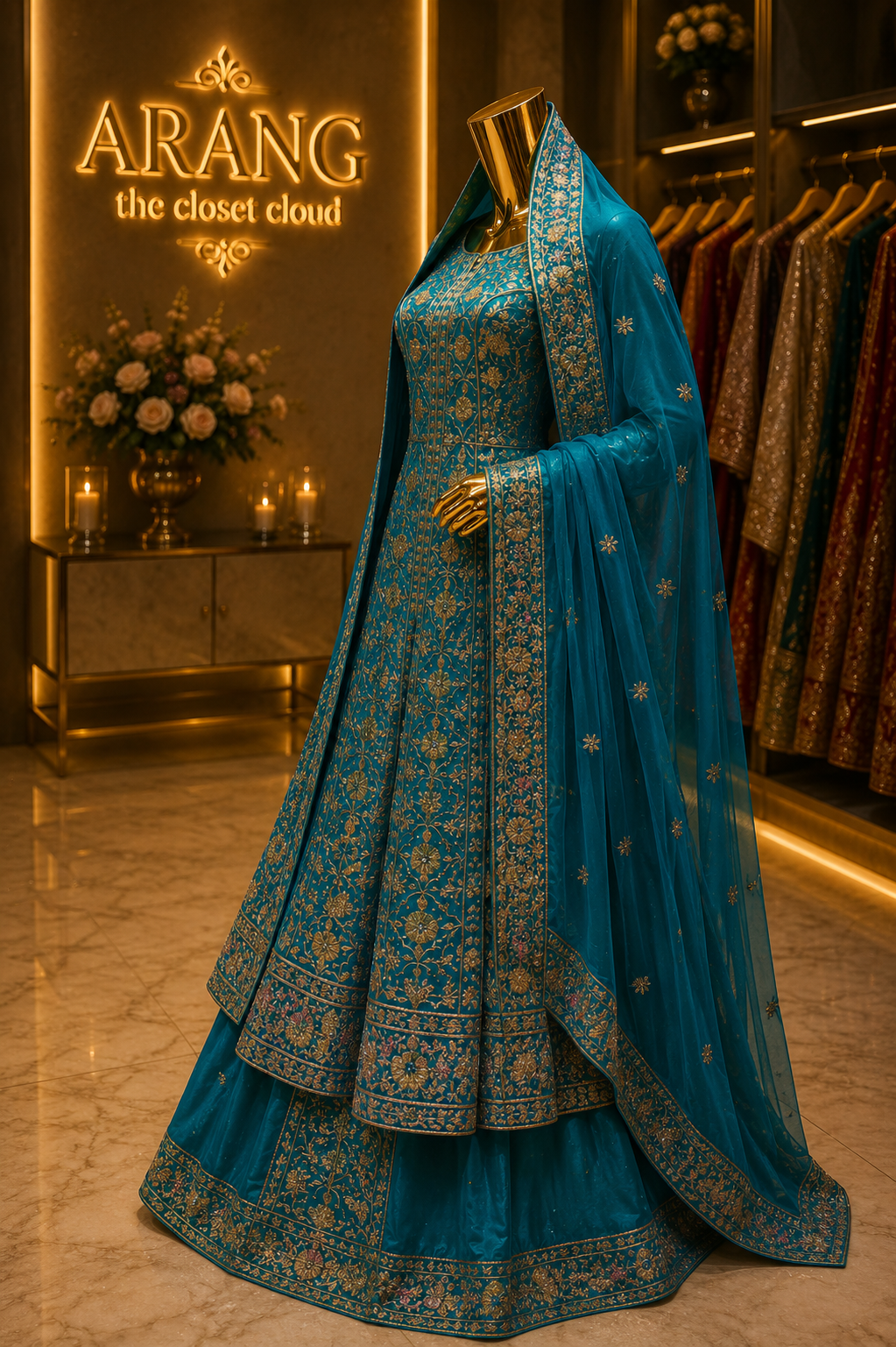 "The Peacock Blue" Premium Hand-Embroidered Bridal Lehenga