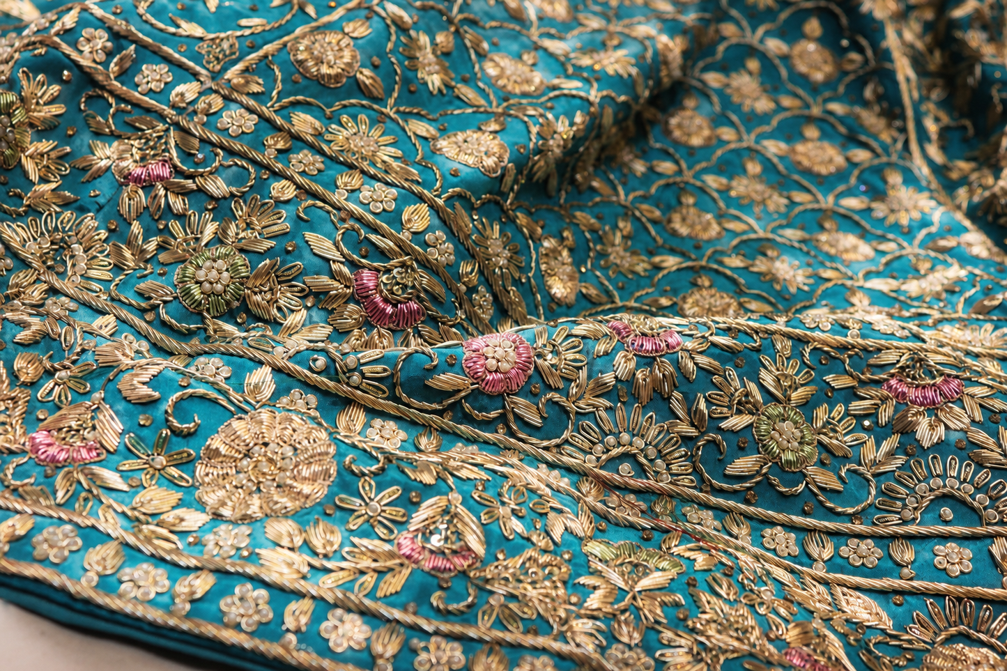 "The Peacock Blue" Premium Hand-Embroidered Bridal Lehenga