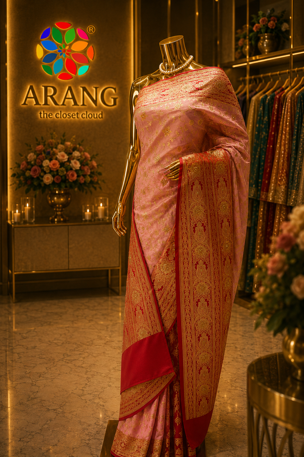 "The Pink & Red" Premium Banarasi Silk Saree