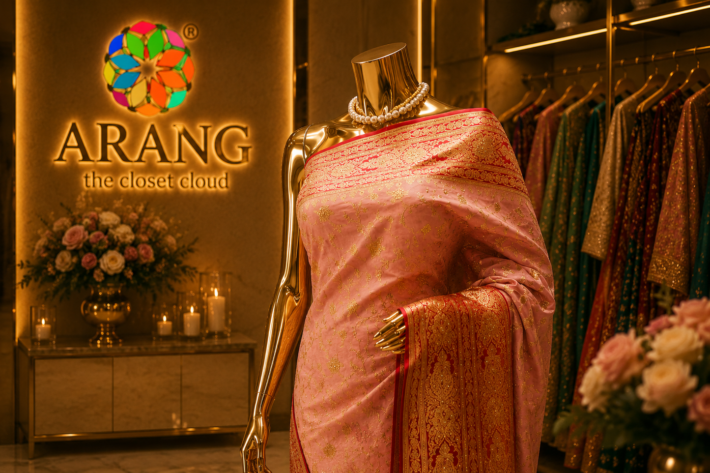 "The Pink & Red" Premium Banarasi Silk Saree