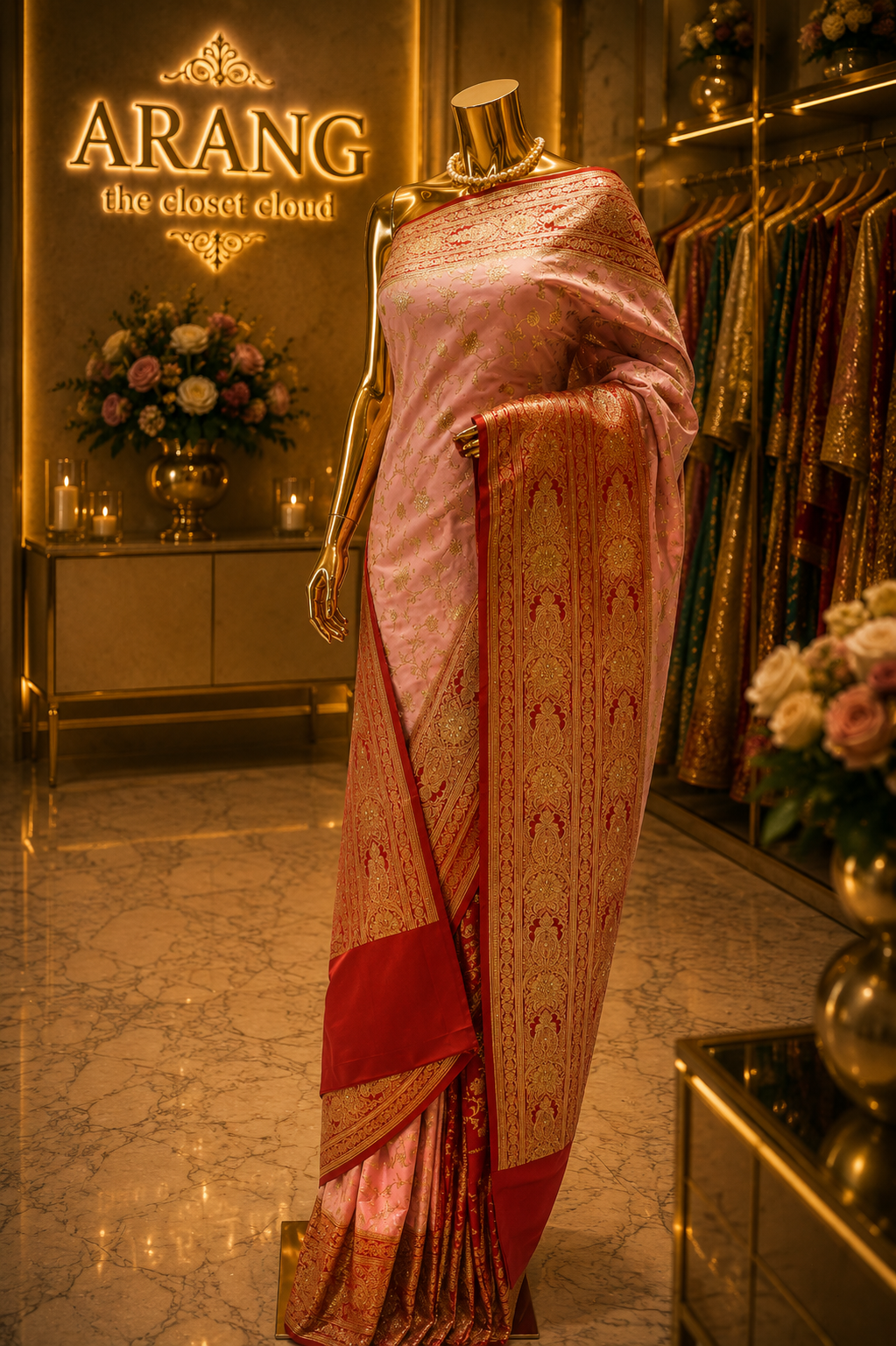 "The Pink & Red" Premium Banarasi Silk Saree