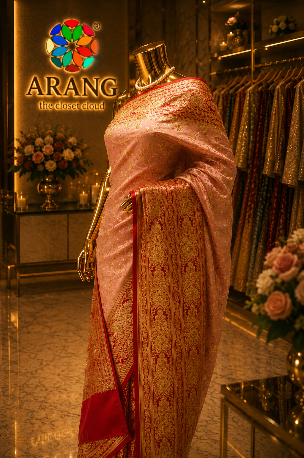 "The Pink & Red" Premium Banarasi Silk Saree