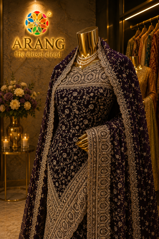 "The True Purple" Premium Designer Saree with Veil