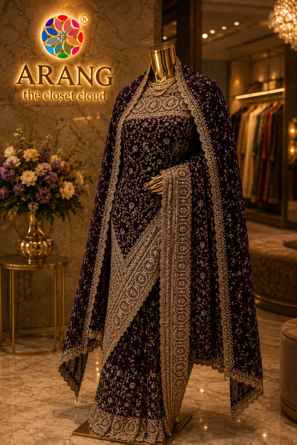 "The True Purple" Premium Designer Saree with Veil