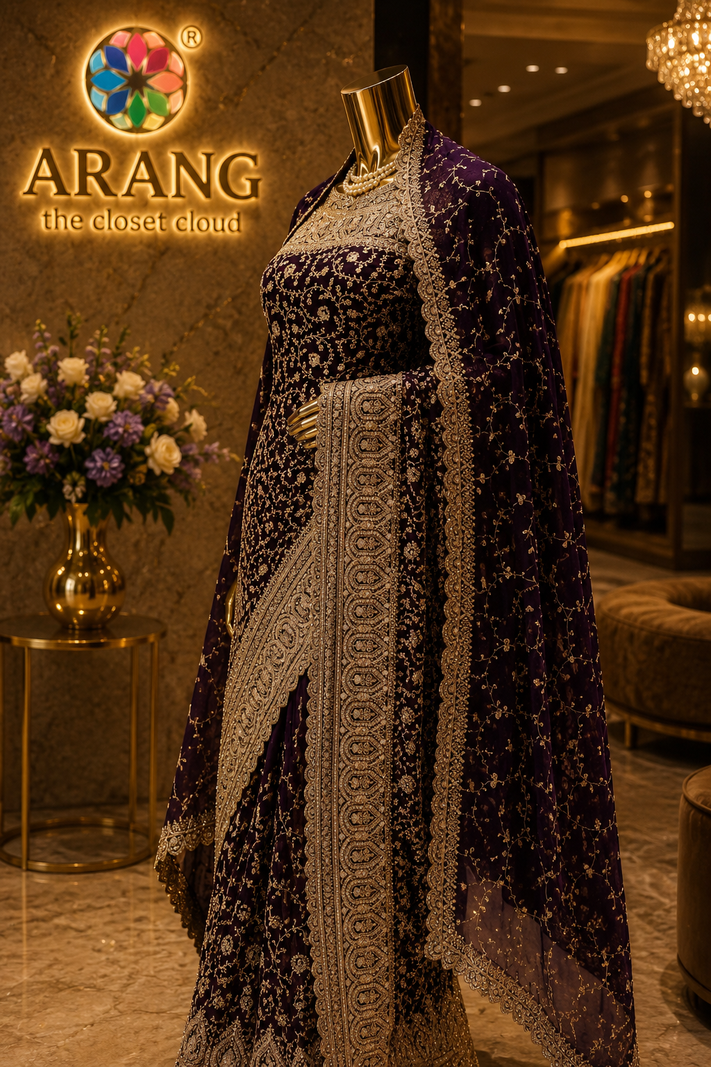 "The True Purple" Premium Designer Saree with Veil