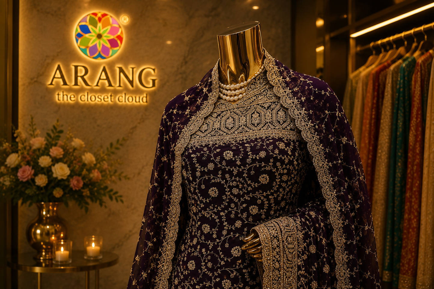 "The True Purple" Premium Designer Saree with Veil