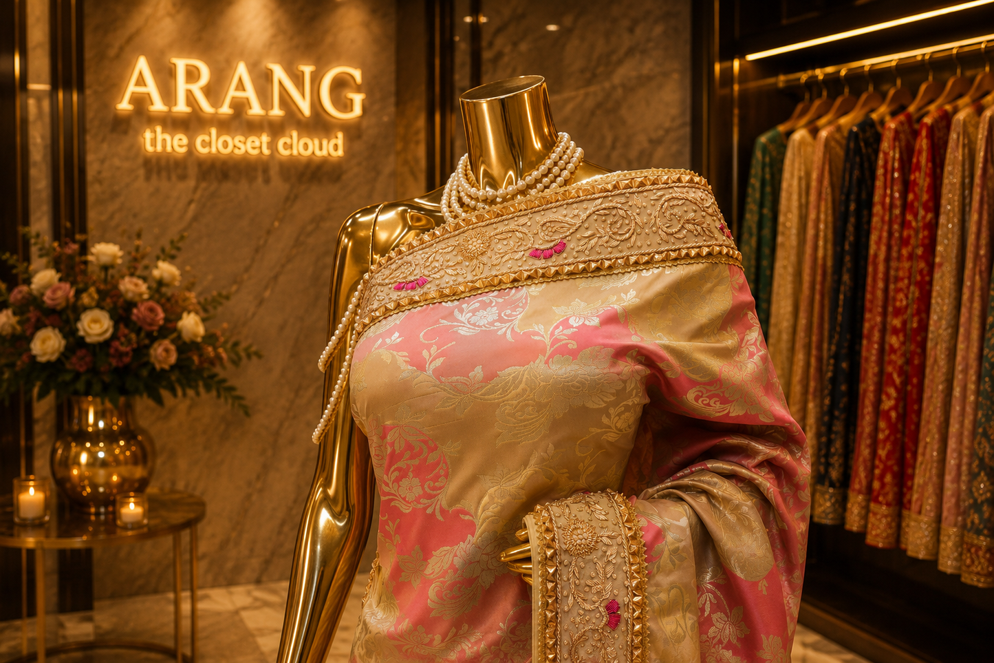 "The Rose Petals" Premium Luxury Banarasi Silk With Handcrafted Saree